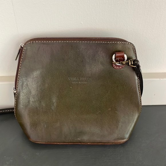VERA PELLE Women's Brown Green Leather Handbag Purse Made in ITALY - Picture 1 of 5